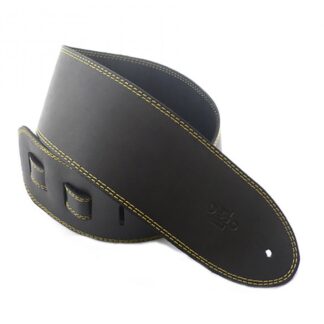 DSL SGE35 Leather 3.5" Guitar Strap Black w/ Yellow Edge Stitch