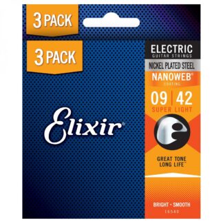 Elixir 16540 NANOWEB Guitar Strings 3 Pack 9-42