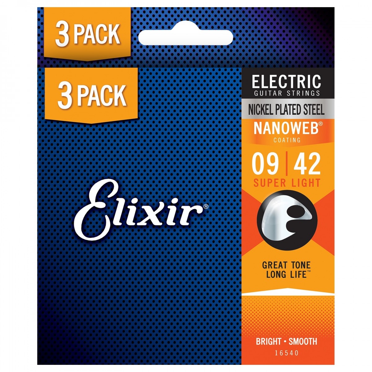 Elixir 16540 NANOWEB Guitar Strings 3 Pack 9-42