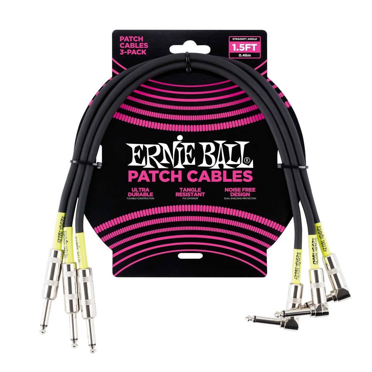 Ernie Ball P06076 1.5ft Straight-Angle Patch Cable 3 Pack Black