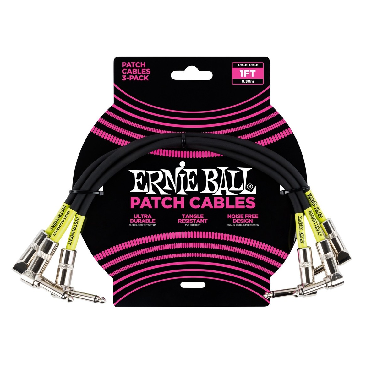 Ernie Ball PO6075 1ft Patch Cable 3 Pack Black