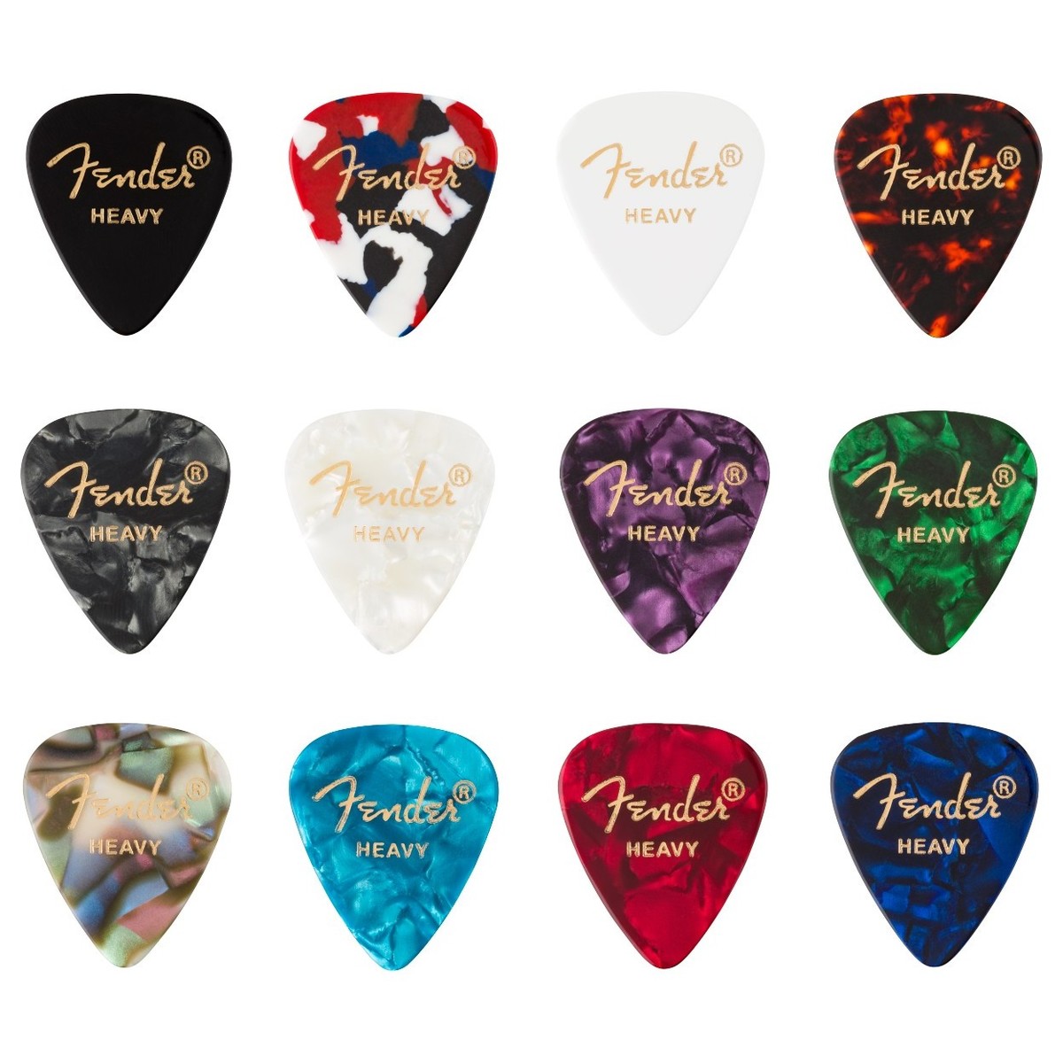 Fender 351 Shape Celluloid Medley Heavy Picks Pack of 12