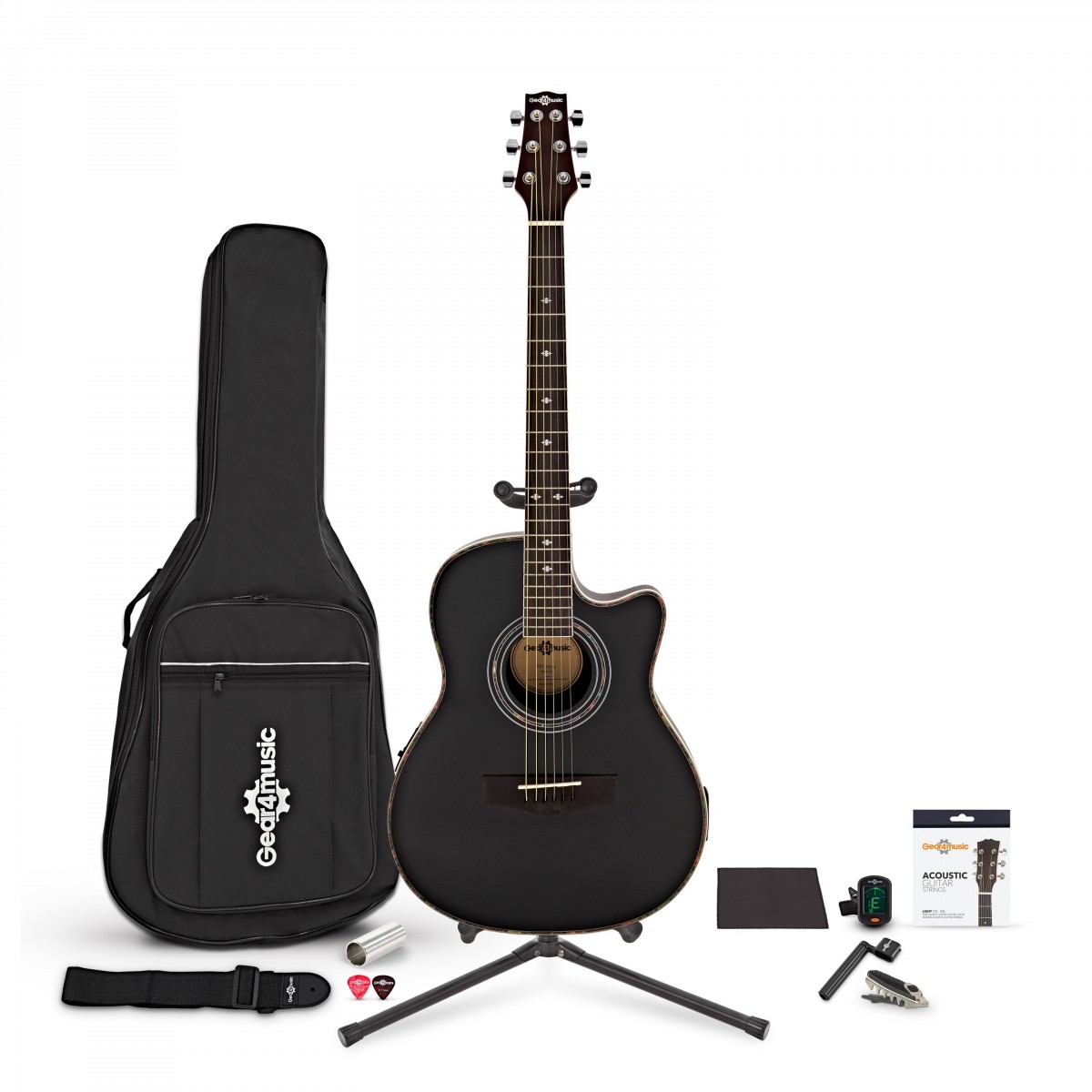 Roundback Acoustic Guitar Complete Player Pack by Gear4music Black