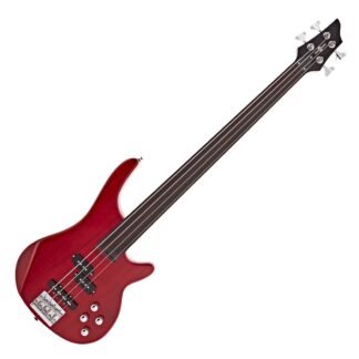 Chicago Fretless Bass Guitar by Gear4music Trans Red