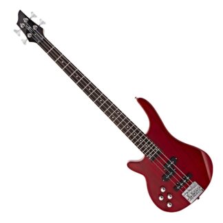 Chicago Left Handed Bass Guitar by Gear4music Trans Red