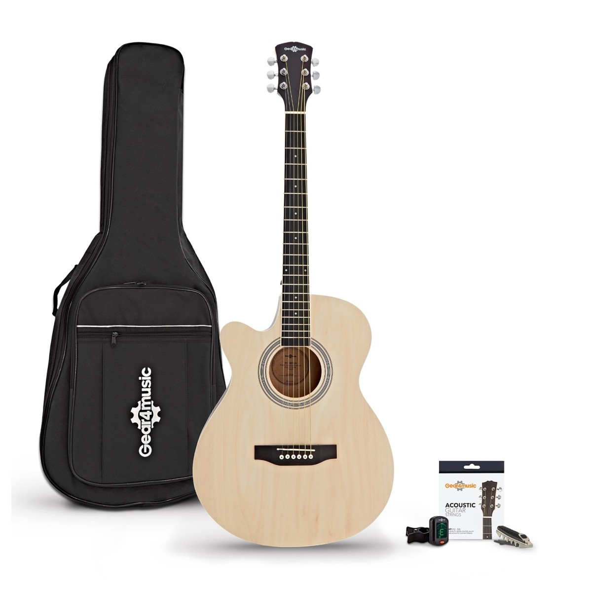 Single Cutaway Left Handed Acoustic Guitar Pack by Gear4music Natural